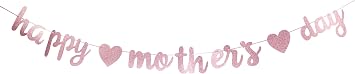 Rose Gold Glittery Happy Mothers Day Banner Garland | Rustic Mothers Day Decorations from Son and Daughter