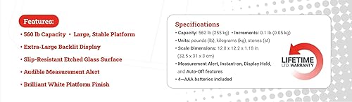 Miniatura 8 de Escali Báscula de baño digital antideslizante de alta capacidad para peso corporal con capacidad extra alta de 562 libras, baterías incluidas