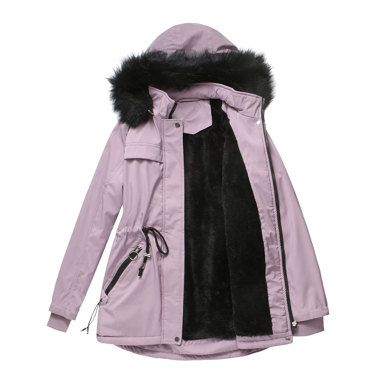 IQYU Cappotto invernale da donna in lana, parka da donna, lungo, autunno, in pile, lungo, da donna, con cappuccio, da montagna, da donna