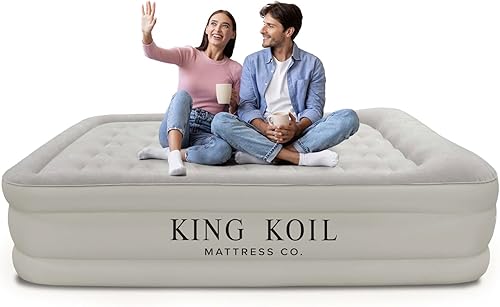 King Koil Colchón de aire de lujo Queen con bomba integrada para el hogar, campamento e invitados, cama de aire inflable de tamaño Queen de lujo,