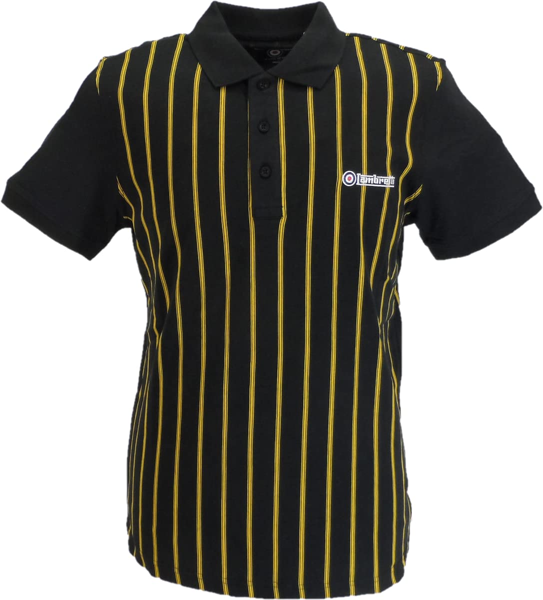 Lambretta Mens Striped Polo Shirts Black (Large)