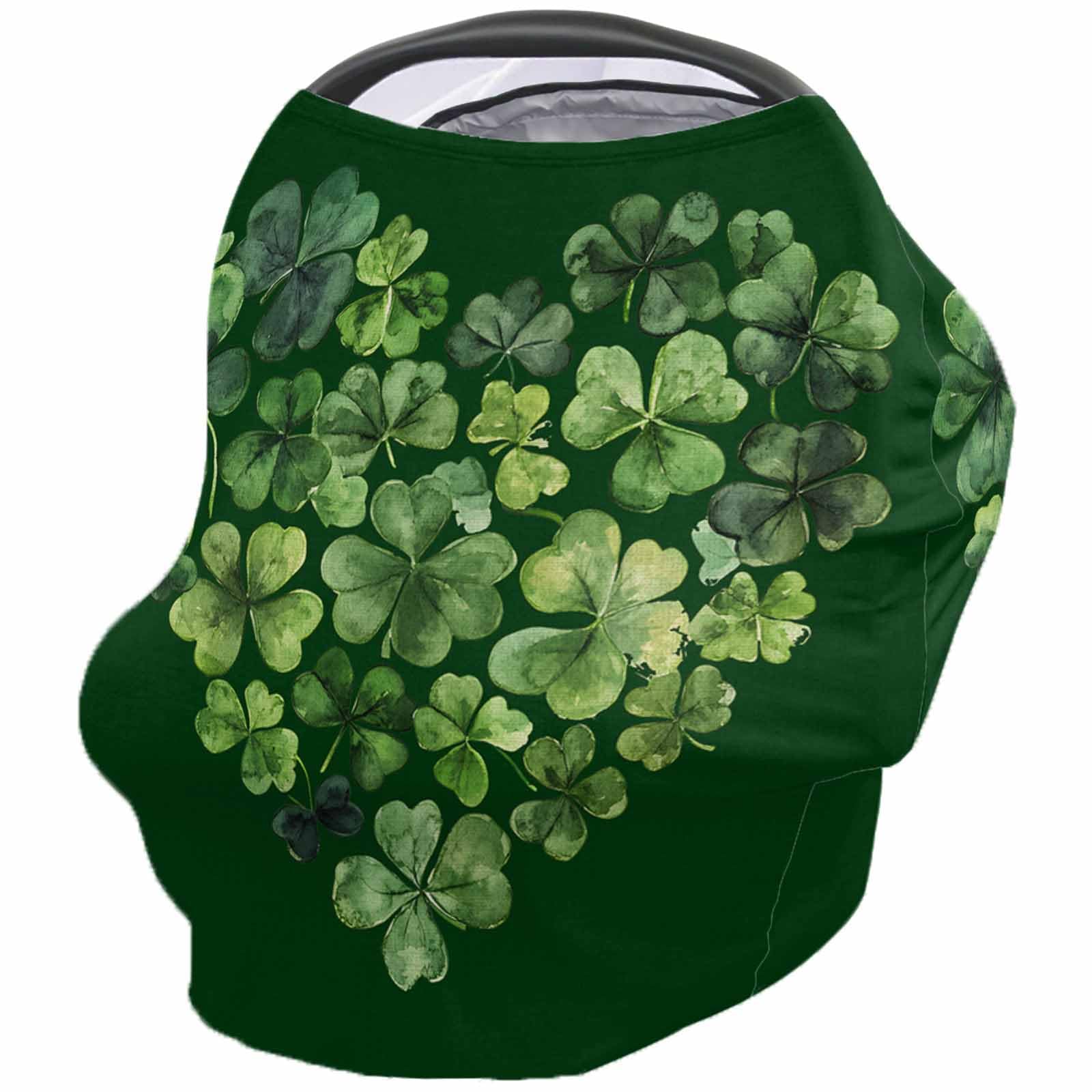 Nursing Cover for Breastfeeding Scarf, Retro Dark Green Shamrock Heart Shape St. Patrick's Baby Car Covers Super Soft Multi Use for Canopy Shopping Cart Cover Blanket Stroller Cover