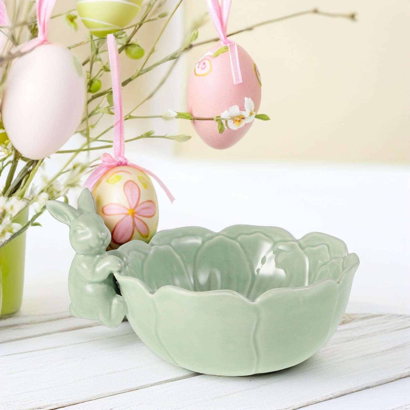 Tazón Forma de Conejo para Pascua, Cuenco Decorativo Verde para Servir Ensaladas, Frutas y Postres, Vajilla Multifuncional para Mesas Festivas y Reuniones Familiares