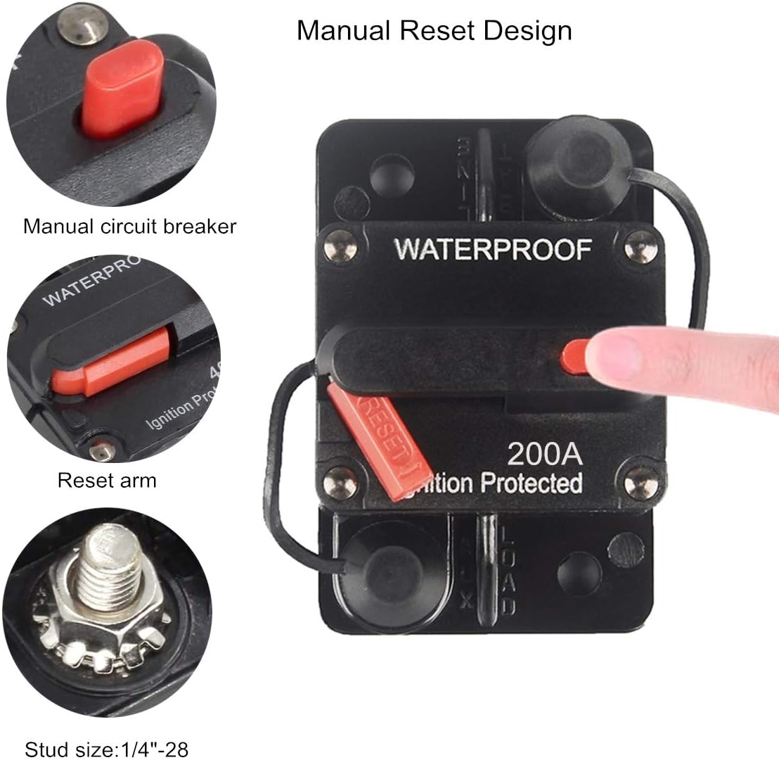 200 Amp Circuit Breaker Manual Reset 30-250A for Car Truck Rv ATV Marine Trolling Motors Boat Vehicles,12V-48V DC (200A)