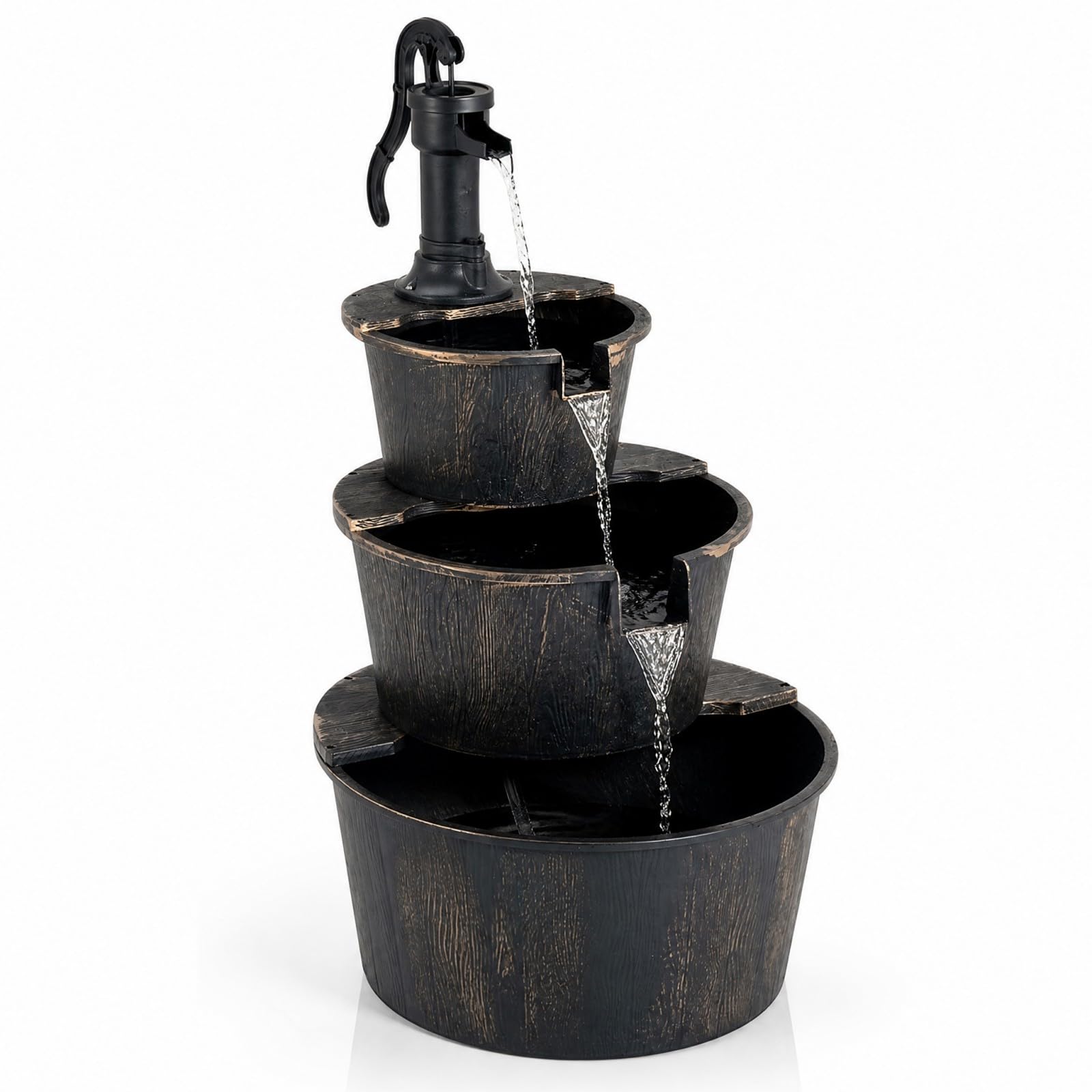 HOMASIS Fontana Decorativa da Giardino a 3 Livelli con Pompa Silenziosa | Fontanella a Cascata da Esterno in Stile Rustico con Velocità Regolabile per Balcone e Terrazza, Bronzo Antico, 52x60x92,5 cm