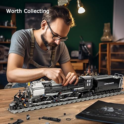 Miniatura 7 de Big Boy Kit de modelo de tren de vapor, juego de bloques de construcción de tren de locomotora con pistas de tren para adolescentes y adultos (1608