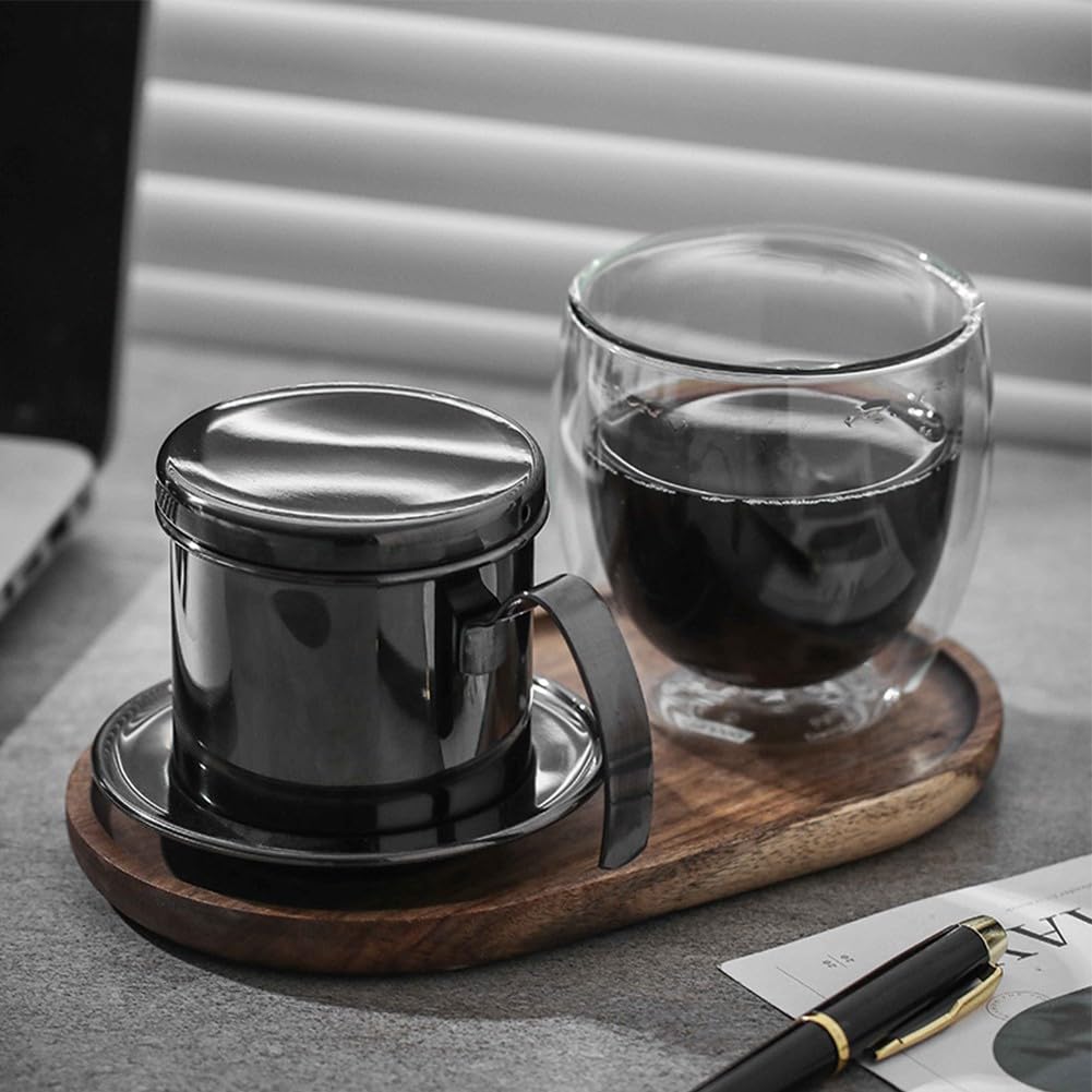 Vietnamese Coffee Filter, Stainless Steel Coffee Moka Dripper Pot, Coffee Dripper Filter, Reusable Coffee Filter, Coffee Filter Set(Black)