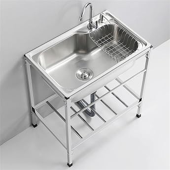 Kitchen Sink Single Sink Handmade Sink Portable Single Basin Sink Freestanding Sink Garden Sink 304 Stainless Steel Large Capacity Sink Set with Faucet and Placement Spot Rust-proof Easy Installation