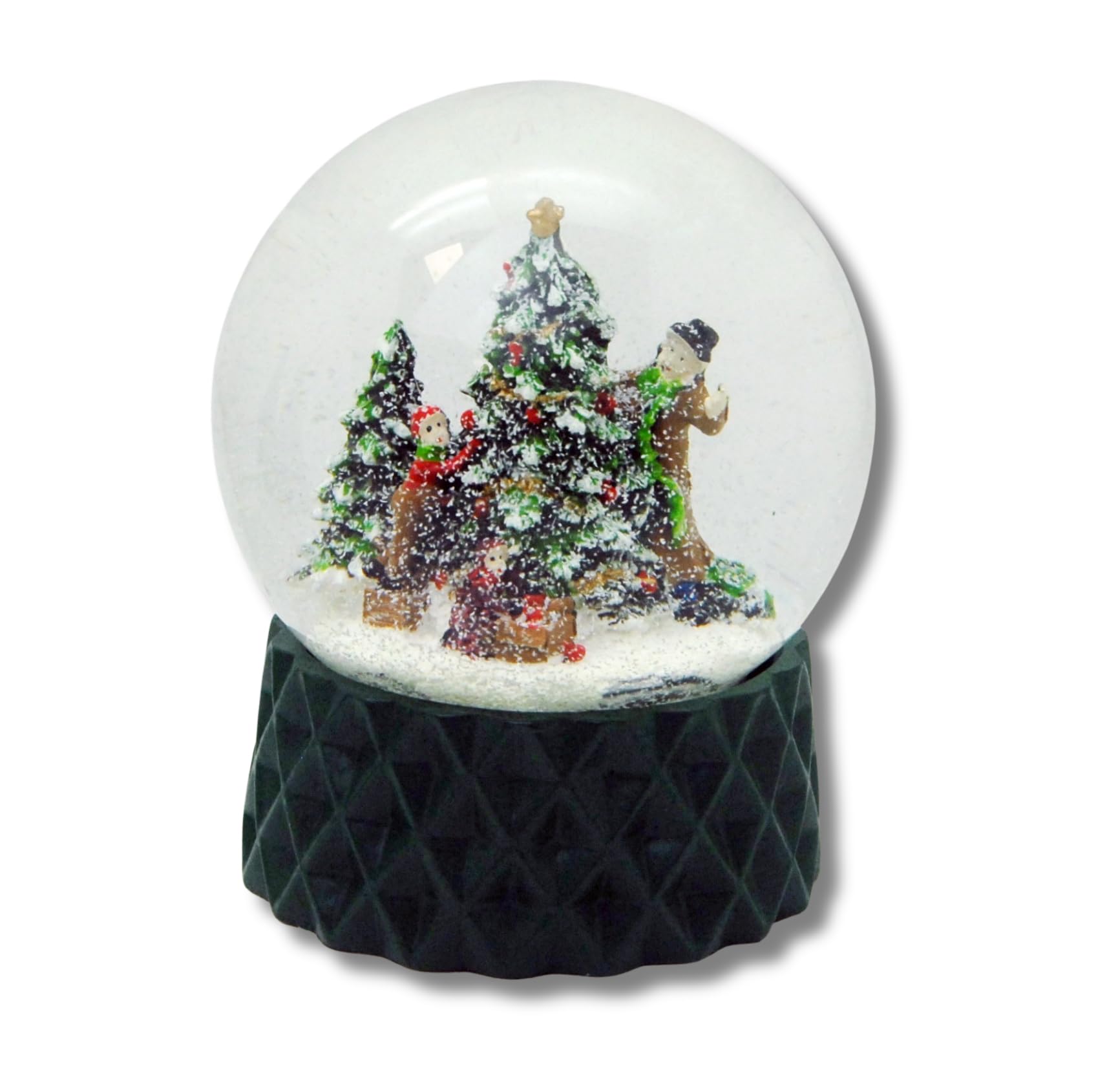 Schneekugel Weihnachten | Christbaum schmücken | B: 10 cm | 20174 | Weihnachtsdekoration | Schüttelkugel | Familie schmückt Weihnachtsbaum | Geschenke
