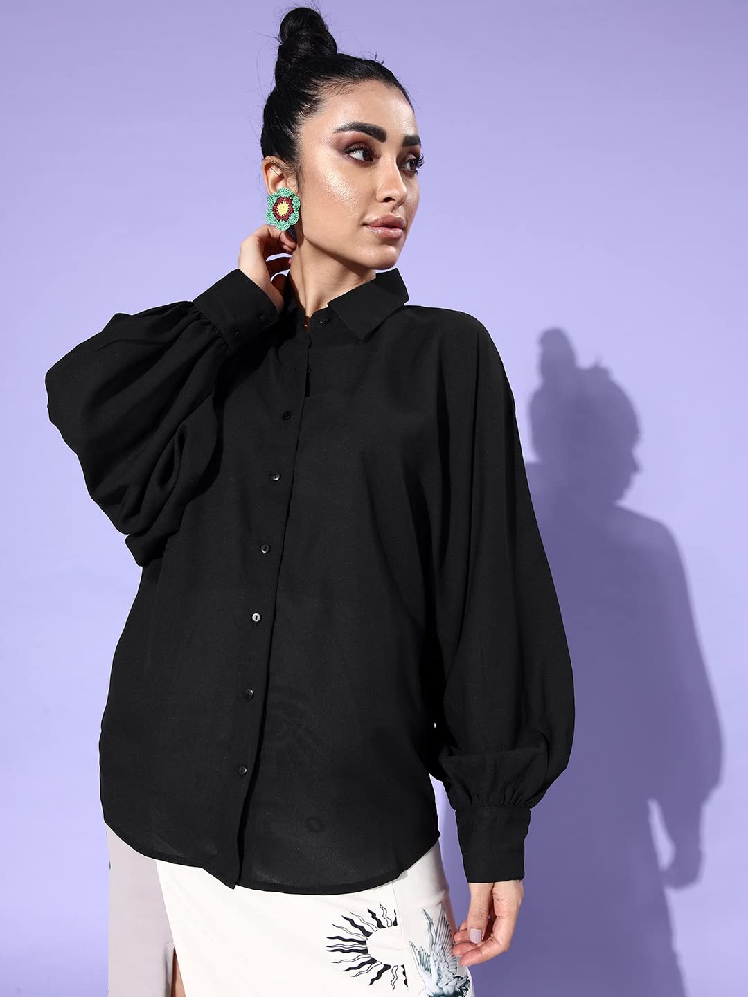 Style Quotient Damen-Hemd, einfarbig, Polyester, elegant, lässig, Oversize, Schwarz