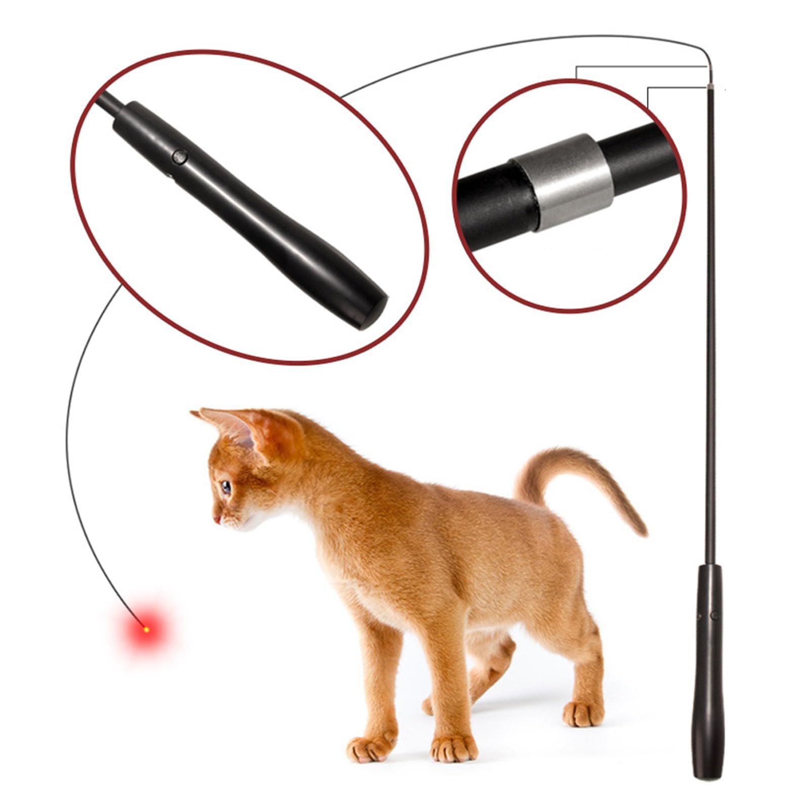 Varita Telescópica para Juegos de Gatos, Juguete de Varita Retráctil con Luz Roja LED, Diseñada para Juegos Interactivos, Antideslizante, Juguete de Caña de Pescar p (Negro)