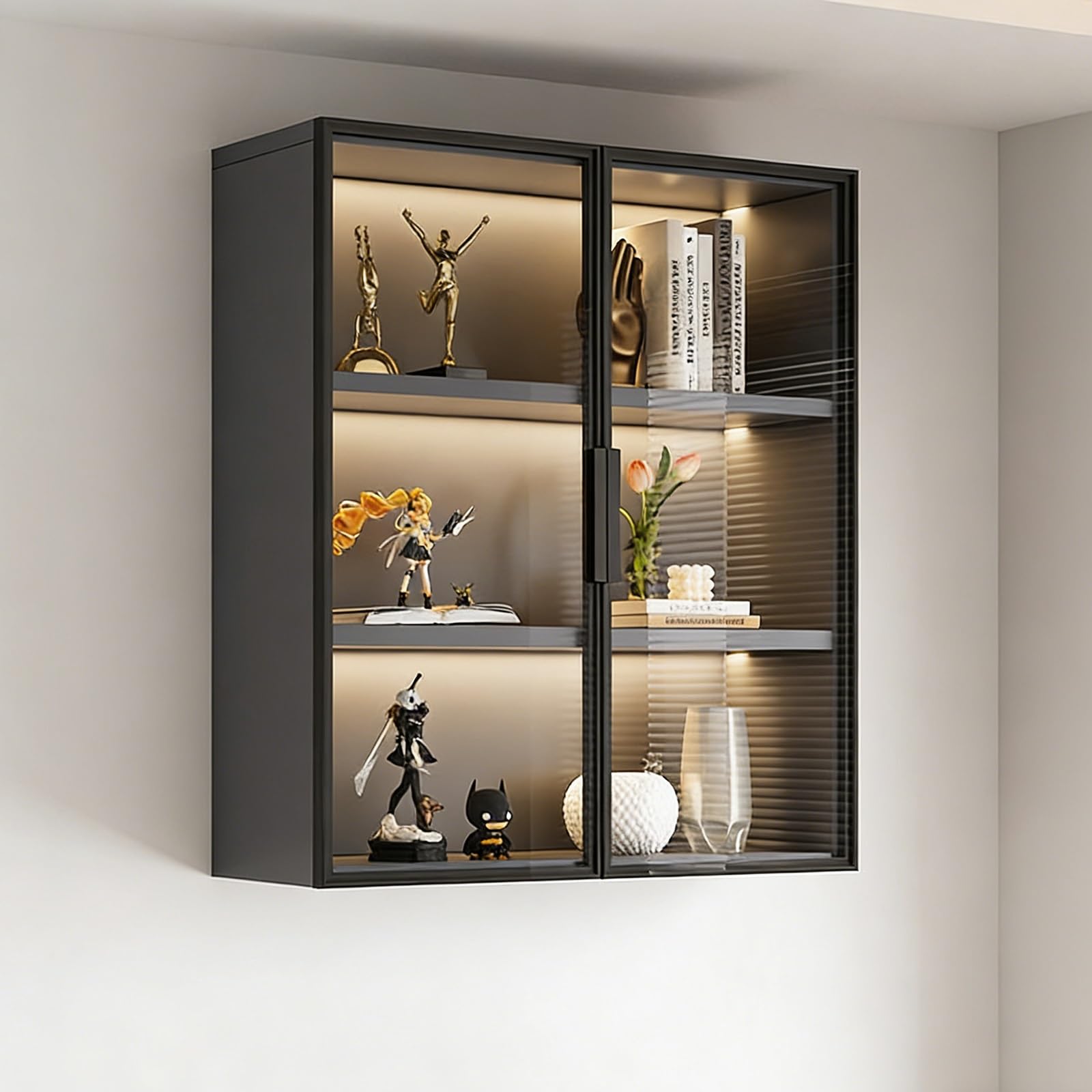 Armoire murale vitrée 80x25x95cm en bois artisanal pour cuisine et pharmacie