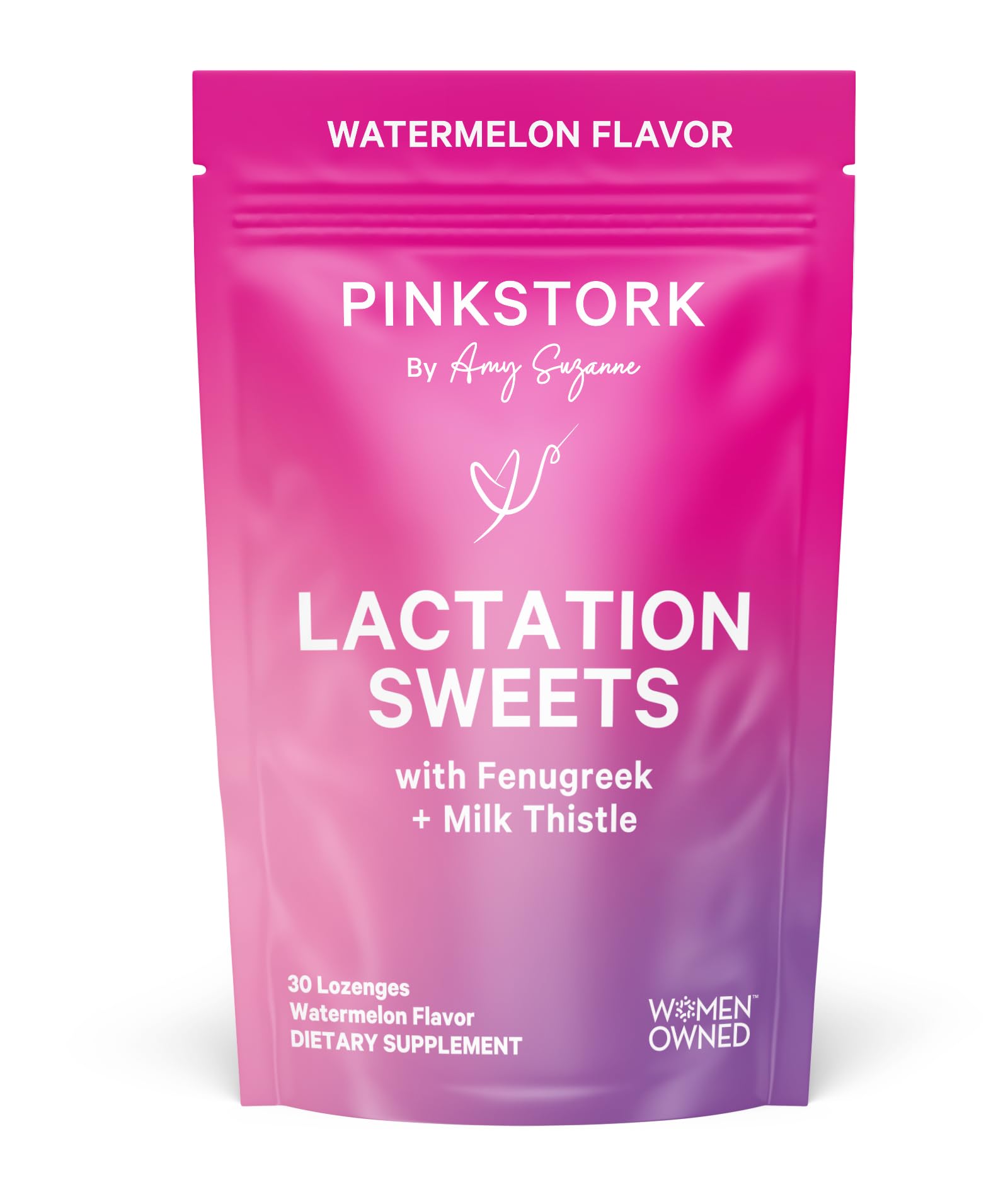 Pink Stork Lactation Sweets Supplement, Breastfeeding Snacks with Fenugreek and Milk Thistle to Support Breast Milk Supply - 30 Watermelon Candy Drops (Packaging May Vary)