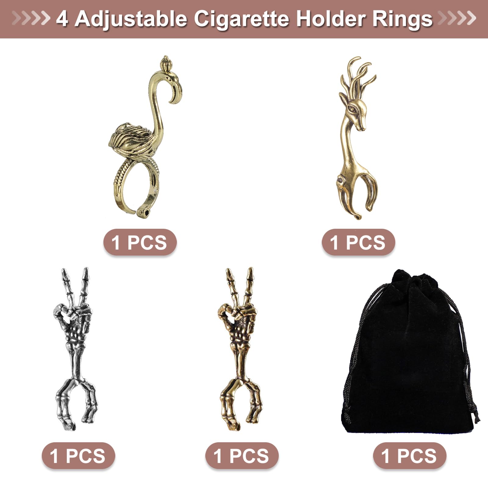 3 Anelli Portasigarette Osso - Regolabili, Vintage, Accessorio Fumatori Uomo Donna - Foto 9