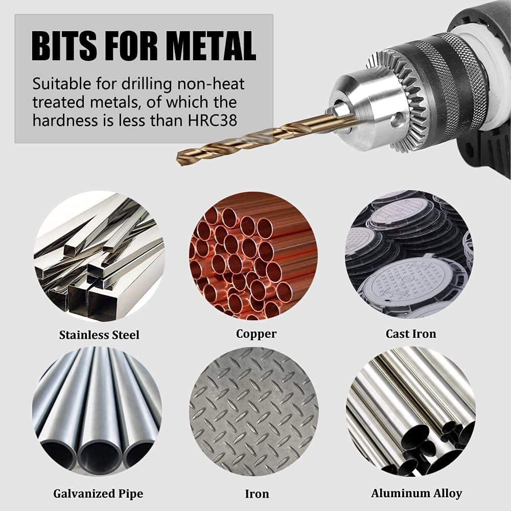 Juego de Brocas helicoidales de vástago Recto de 51 Piezas con Caja de Metal Accesorios de Herramientas eléctricas para Madera de Acero Inoxidable