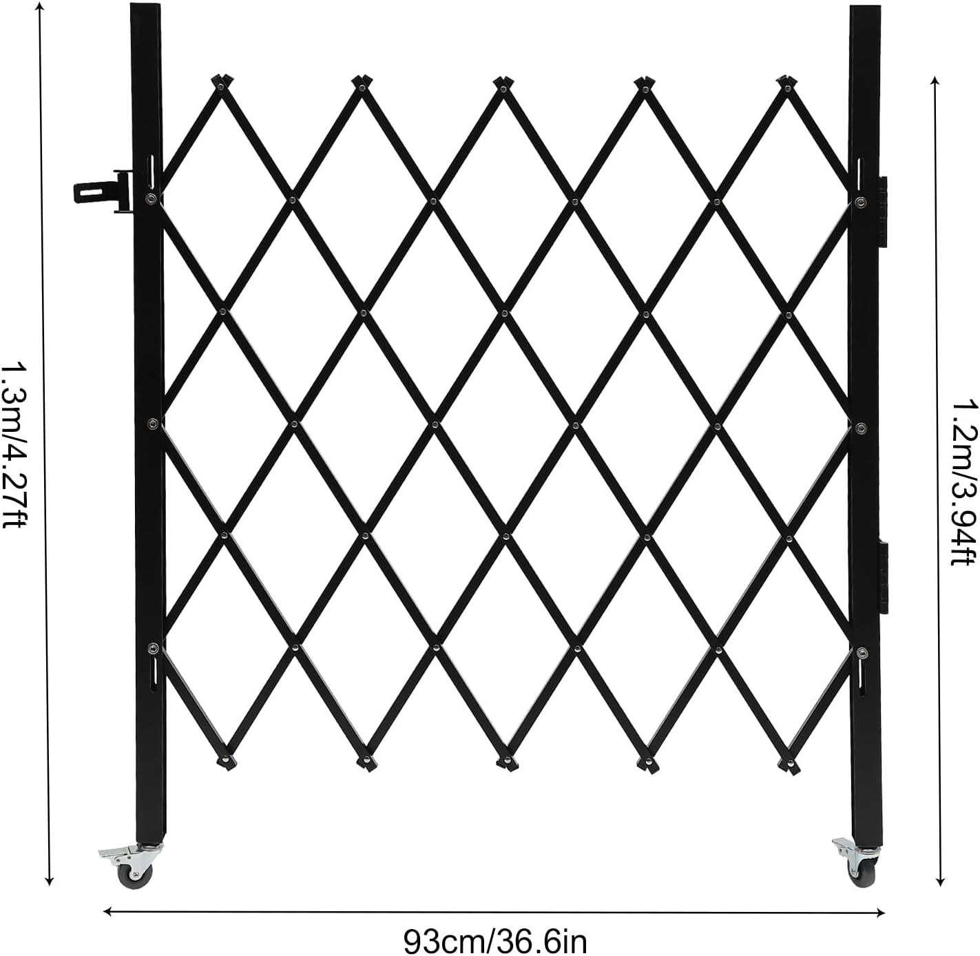 Single Folding Security Gate, Security Door Gate Wall Mounted Scissor Gate Iron&Aluminum Alloy Accordion Security Gate 360° Rolling Barricade Gate Flexible Expanding Security Gate (4.27' H x 36.6" W)