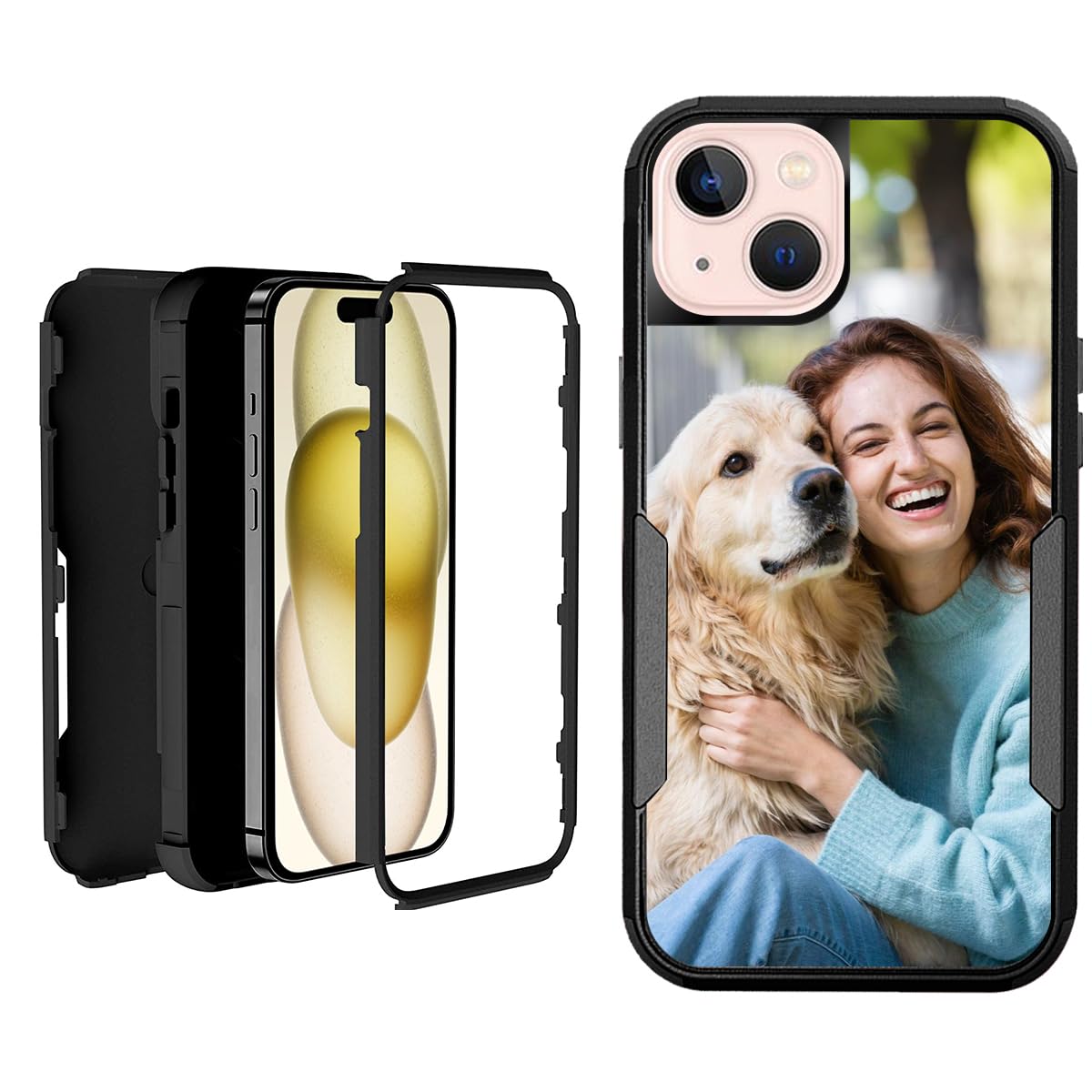 Custom Case for iPhone 13 6.1 inch Personalized Photo Logo Text Image Phone Cover 3 Layer Heavy Duty Shockproof Silicone Rubber Customized Picture