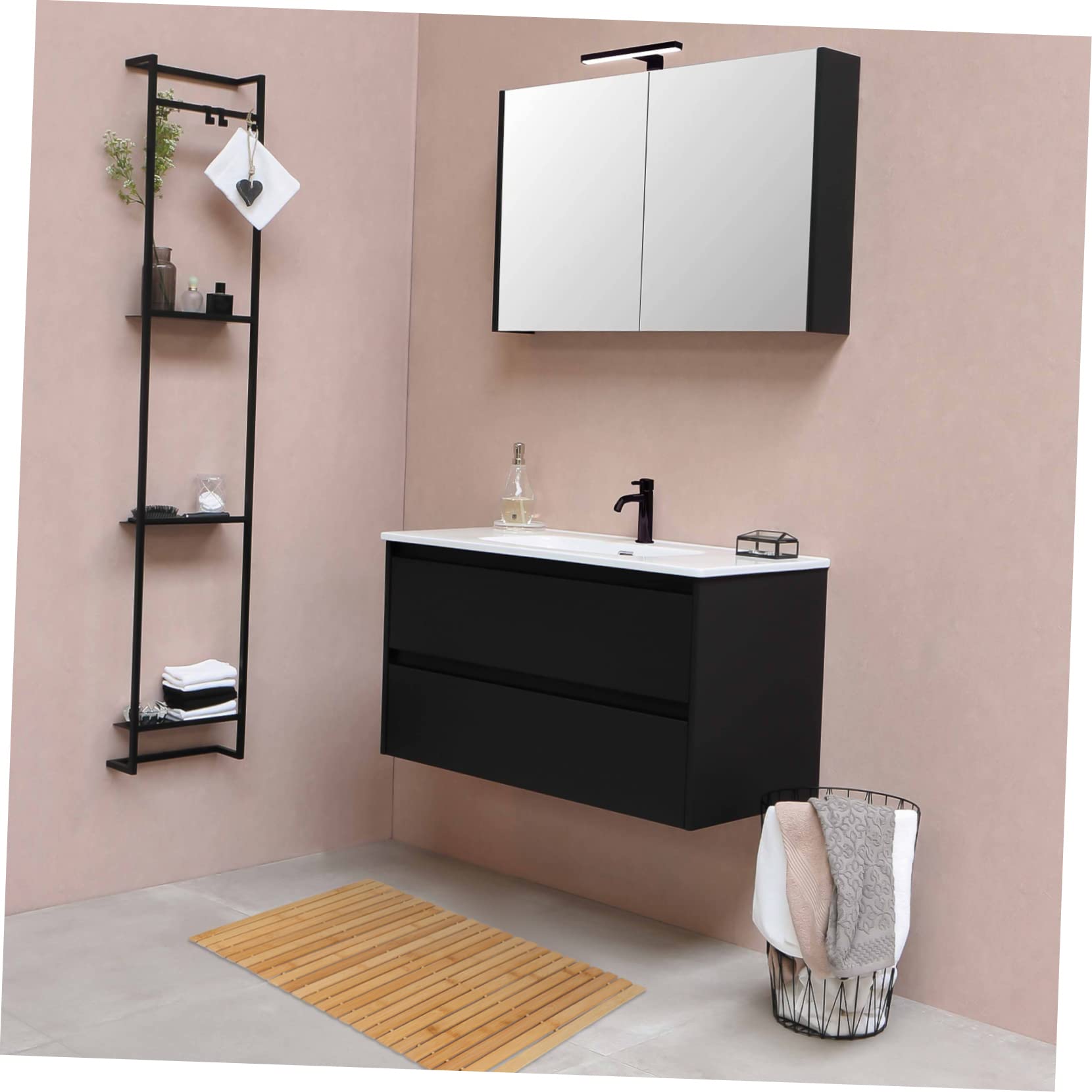 Alipis Tapis de Bain en Bambou Marron Antidérapant pour Chambre