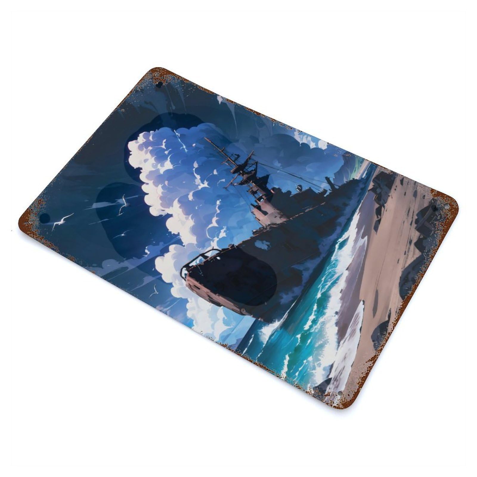 Wrecked Sentinel Decorative Tin Sign 11.8"x7.9", Retro Wall Decor for Living Room, Hallway And Home Decor