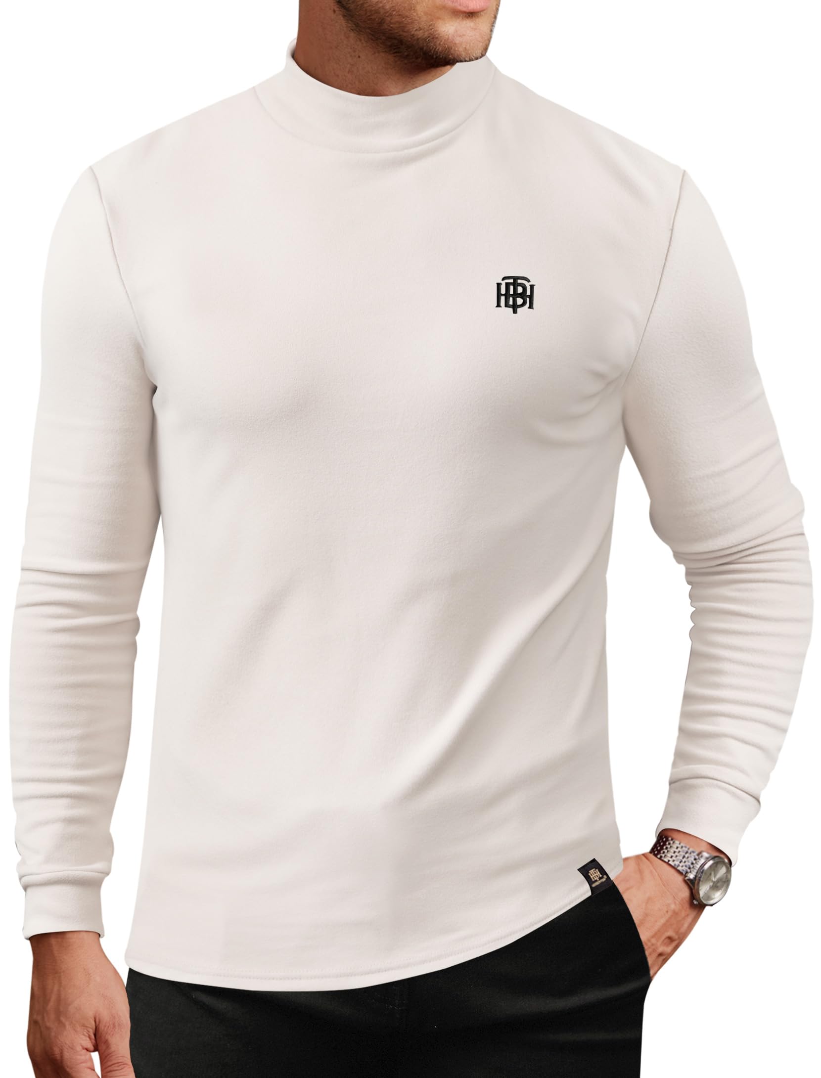 Herberton Mens Mock Turtleneck Shirts Thermal Fleece Casual Undershirt