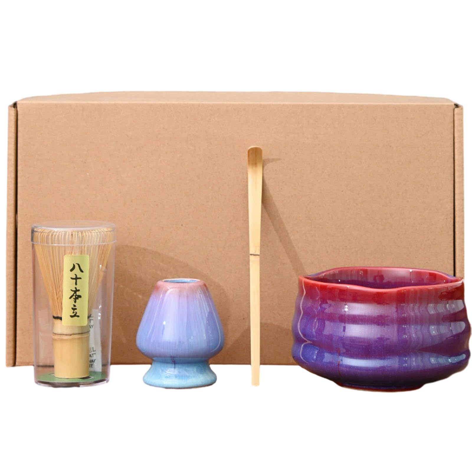 Japanisches Matcha-Schüssel-Set aus Keramik, einfaches und personalisiertes Haushaltsgeschirr, lila und rot
