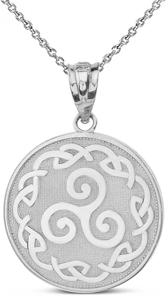 Claddagh Gold 925 Sterling Silver Triskele Triskelion Triple Spiral Celtic Knot Disc Pendant Necklace