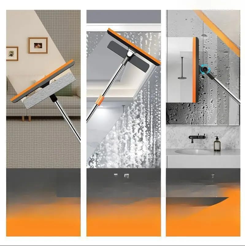 Image of 3 in 1 Plastic Easy Glass Cleaning Brush, Double-Sided Wiper for Car Windows, Mirrors, Glass, Floors with Cleaning Cloth, Clean Shave Design, Handy Tool