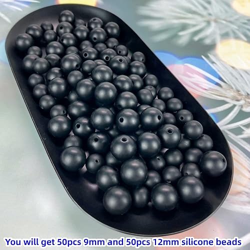 Miniatura 2 de Cuentas de silicona, 100 cuentas de silicona de 0.472 in y 0.354 in para hacer llaveros a granel, cuentas redondas de silicona de goma sueltas para