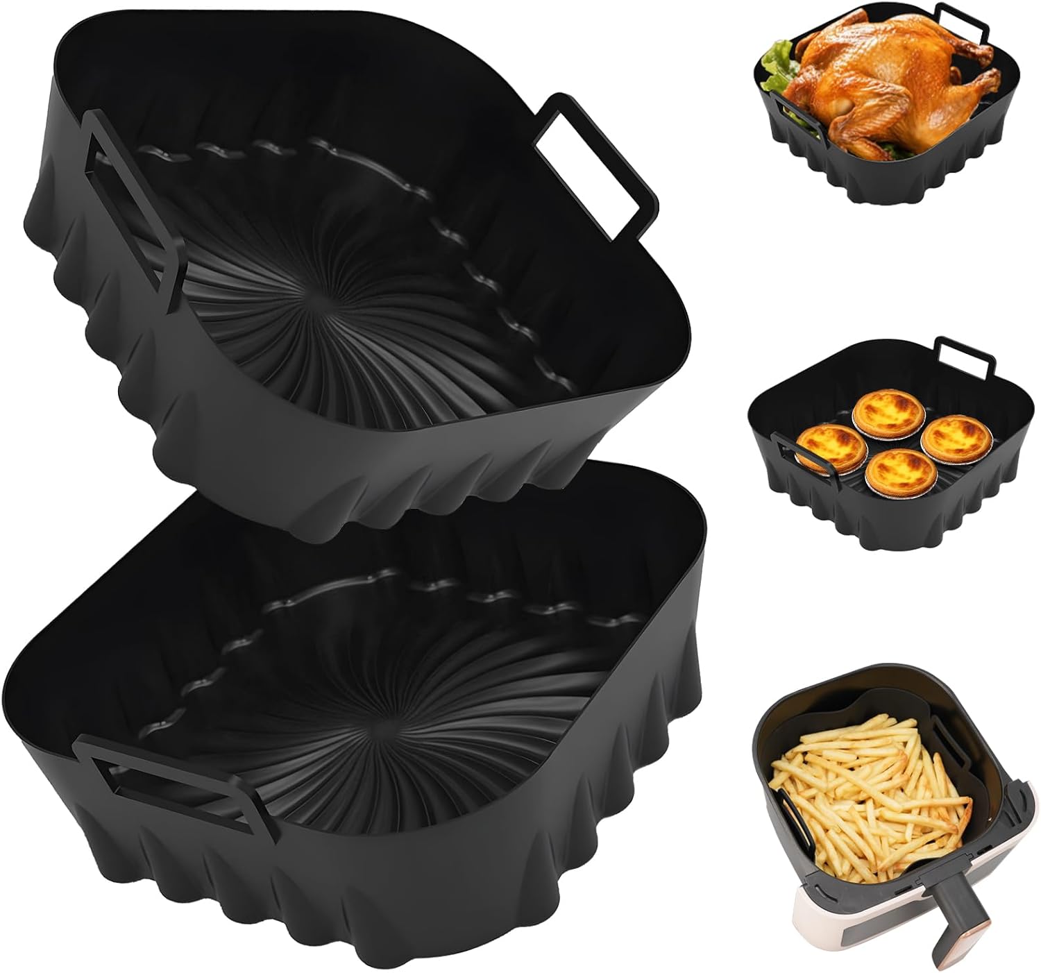 2 Pack Air Fryer Liners Silicone,7.8 Inch Reusable Air Fryer Basket for 4-7 QT Air Fryers,with Handles,Non-Stick,Food Grade Silicone Tray,Replacement for Parchment Paper – Oven Microwave Safe 2 Pack Air Fryer Liners Silicone,7.8 Inch Reusable Air Fryer Basket for 4-7 QT Air Fryers,with Handles,Non-Stick,Food Grade Silicone Tray,Replacement for Parchment Paper – Oven Microwave Safe