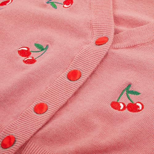 Image of Belle Poque Women's 3 /4 Sleeve V-Neck Button Down Cherries Embroidery Cropped Cardigan Sweater Coat