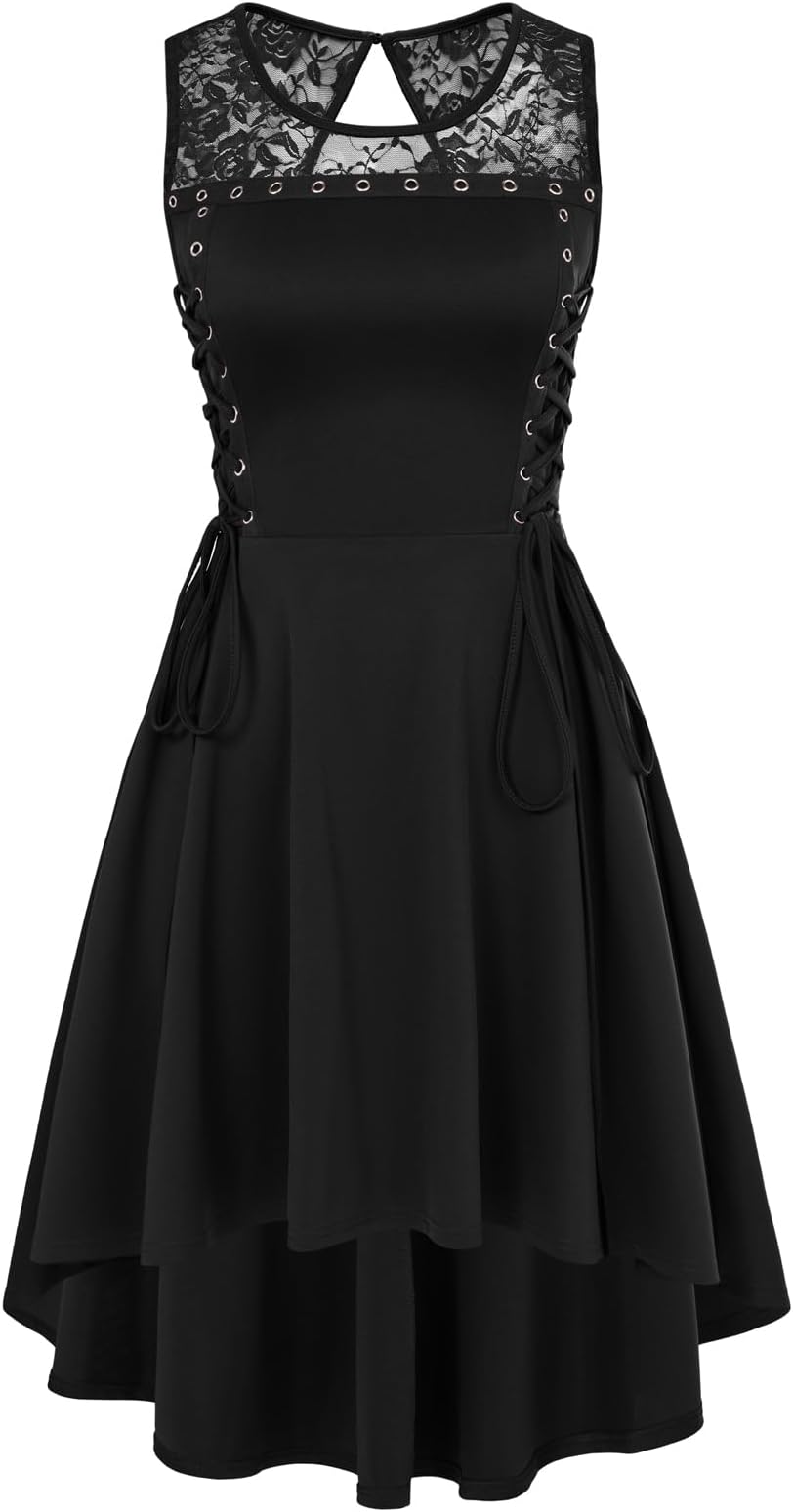Scarlet DarknessWomen Gothic Dress with Pockets Sleeveless High Low Midi Dress