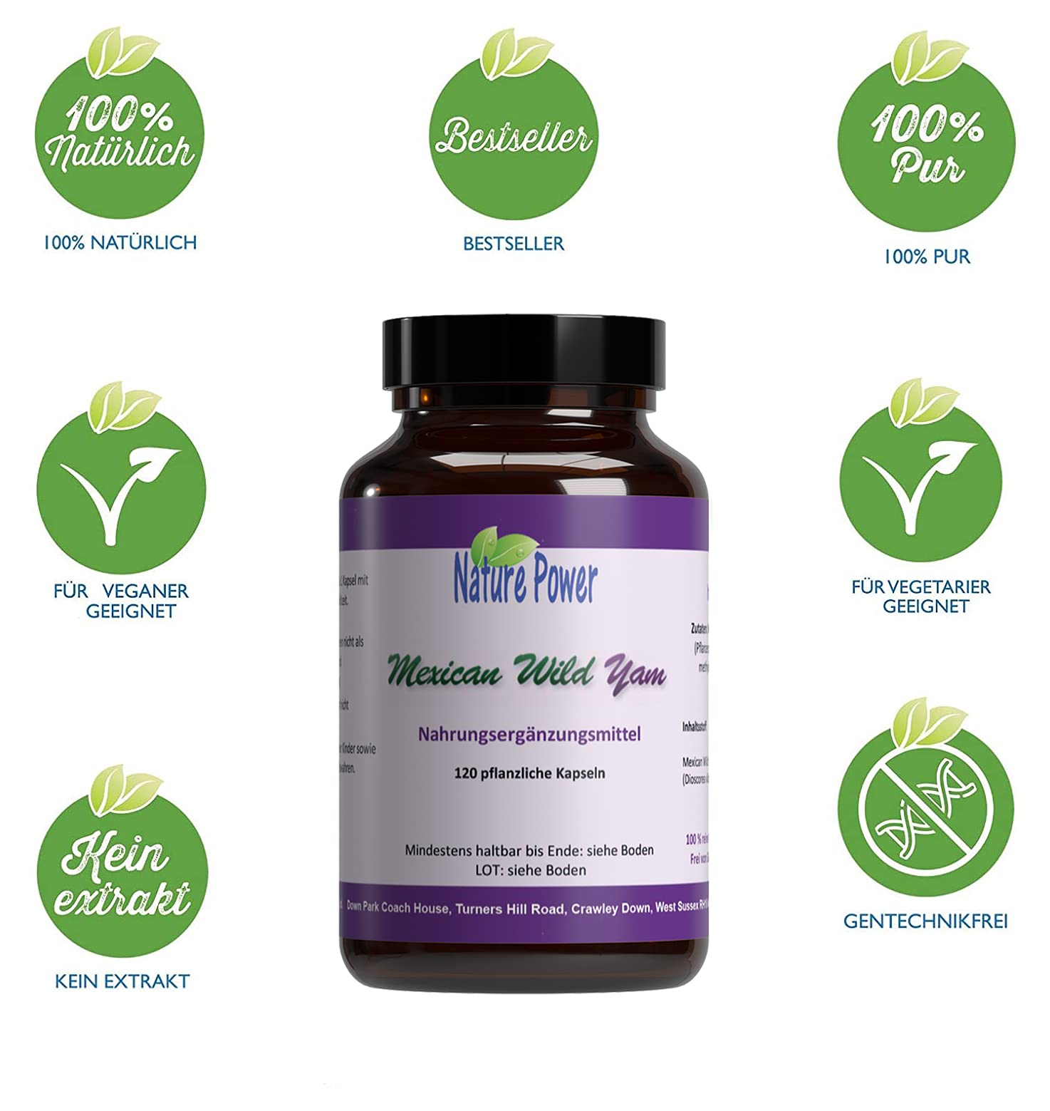 Nature Power - Mexican Wild Yam - Das Original - 120 vegane Kapseln - reine Yamswurzel - kein Extrakt