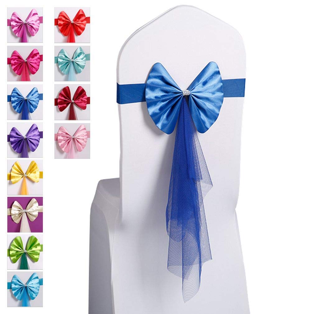 Housse de chaise élastique bleu roi de qualité supérieure à franges et nœud papillon