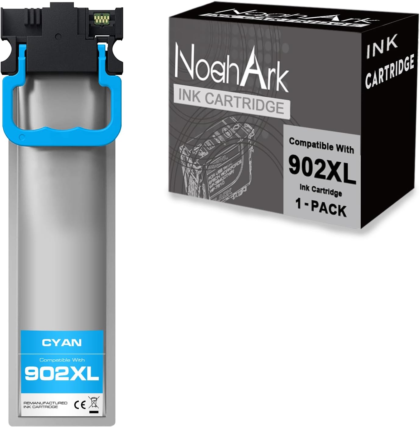 NoahArk 1 Pack 902XL T902XL Remanufacture Ink Cartridges Replacement for Epson 902 XL 902XL for Workforce WF-C5210 WF-C5290 WF-C5710 WF-C5790 Printer (1 Cyan)