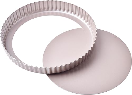 Sartén redonda de 11 pulgadas con parte inferior extraíble suelta, sartén antiadherente de acero al carbono para hornear en horno (dorado champán)