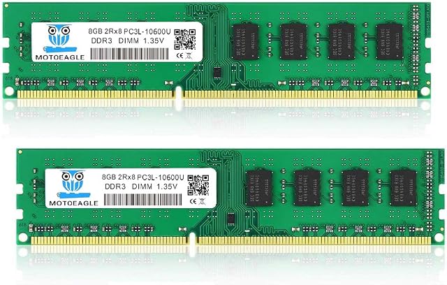 PC3L 10600U DDR3L 1333MHz 16GB Kit (2x8GB) UDIMM RAM CL9 1.35V 240-Pin Non-ECC Unbuffered 2RX8 Dual Rank Desktop Memory Modules