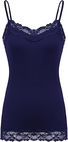 Miniatura 8 de Kate Kasin Camiseta sin mangas ajustable con tirantes delgados y ribete de encaje para mujer, paquete de 2