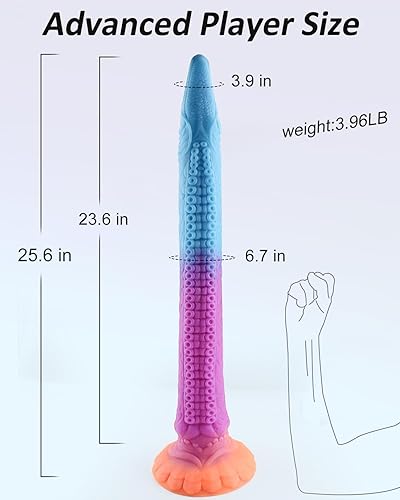 Miniatura 5 de Consolador de enchufe anal súper largo, consolador monstruo de 25.6 pulgadas con ventosa fuerte, suave y flexible de silicona líquida, masaje