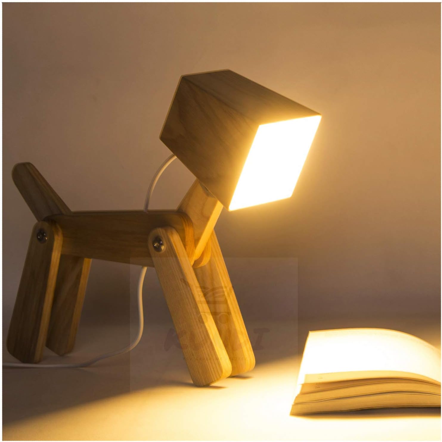 Kundi Wooden Study Lamp, Yellow and White, Pack of 1