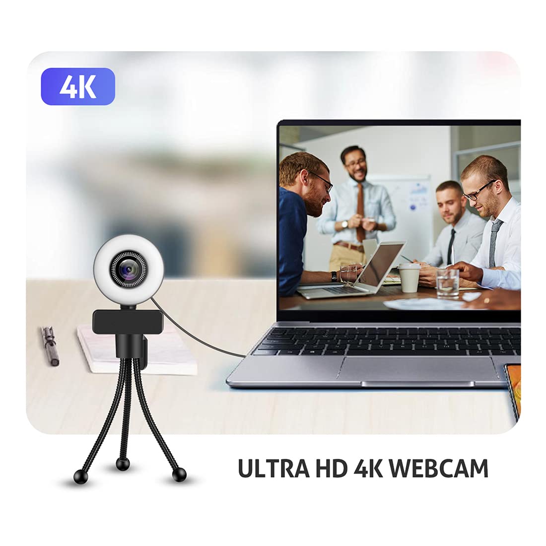 Smart Full HD kamera internetowa, 30FPS strumieniowa kamera internetowa z pierścieniem, z mikrofonem, do laptopa, pulpitu, konferencji, czat wideo,2K