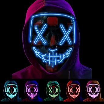 Purge LED Mask - Glow in the Dark Scary Halloween Costume - 3 Mode Super Bright Flashing Mask for Adults and Kids