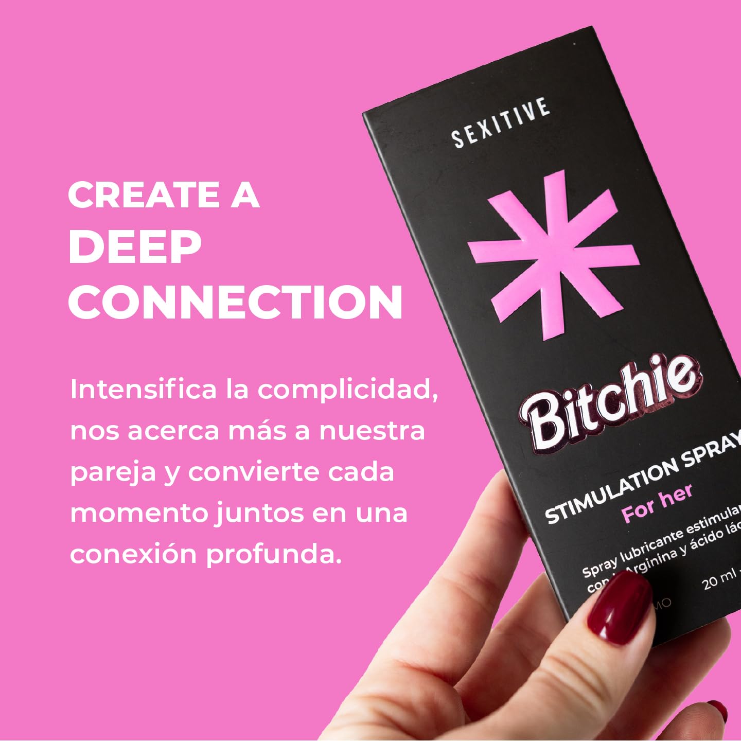 BITCHIE Spray orgásmico rápido. Estimulante femenino con L-Arginina y Ácido láctico - Orgasmos más intensos. Complejo afrodisíaco en base a Guaraná, Ginseng, Ginger y Cinnamon - 20 ml - 0.7 fl oz.