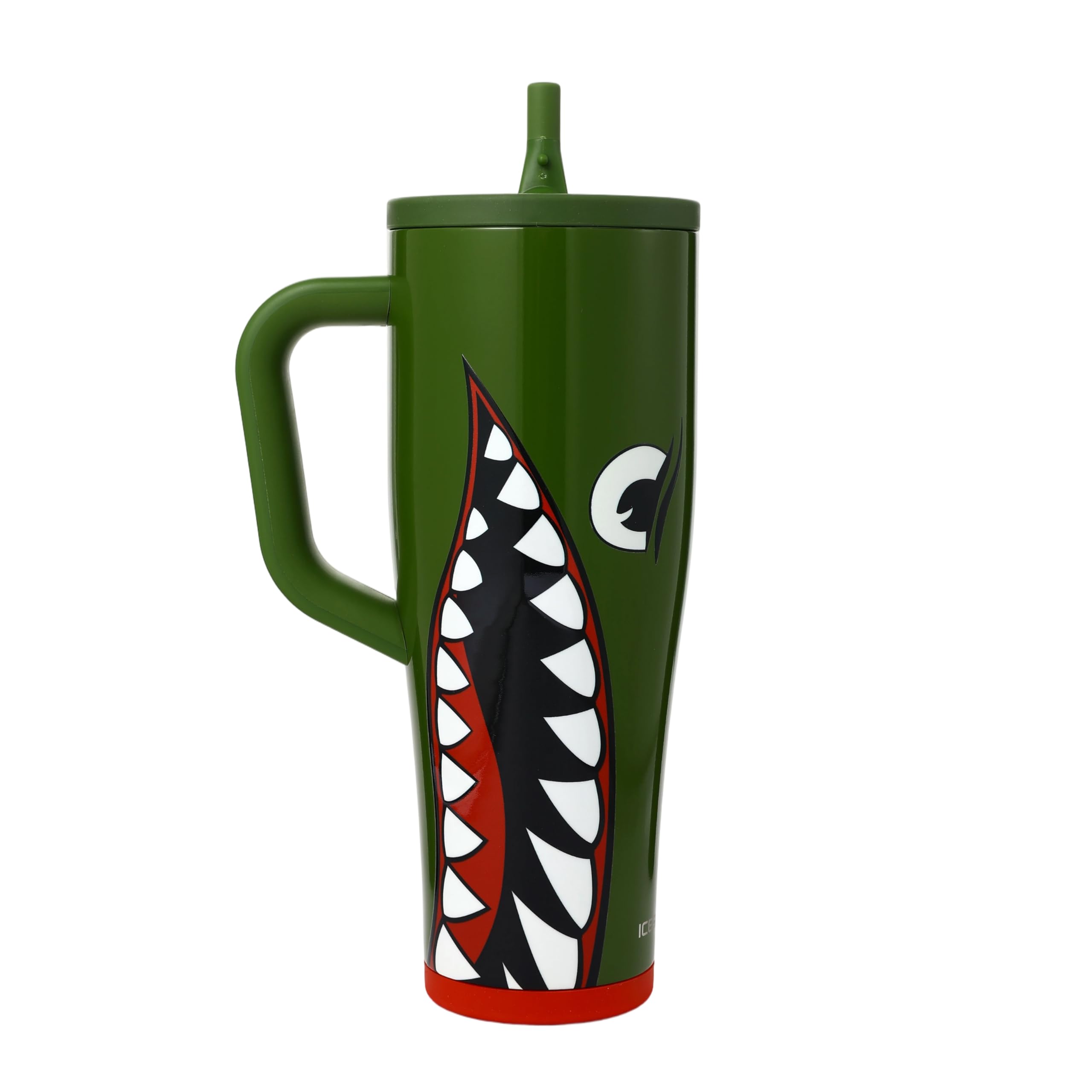 Ice Shaker 40 oz Tumbler with Handle and Straw | 40oz Bomber Green | Cold for 30+ Hours | 2-in-1 Tumbler Shaker Bottle | Odor-Free 40 ounce Bottle for Water, Protein Shakes, Smoothies, Cocktails