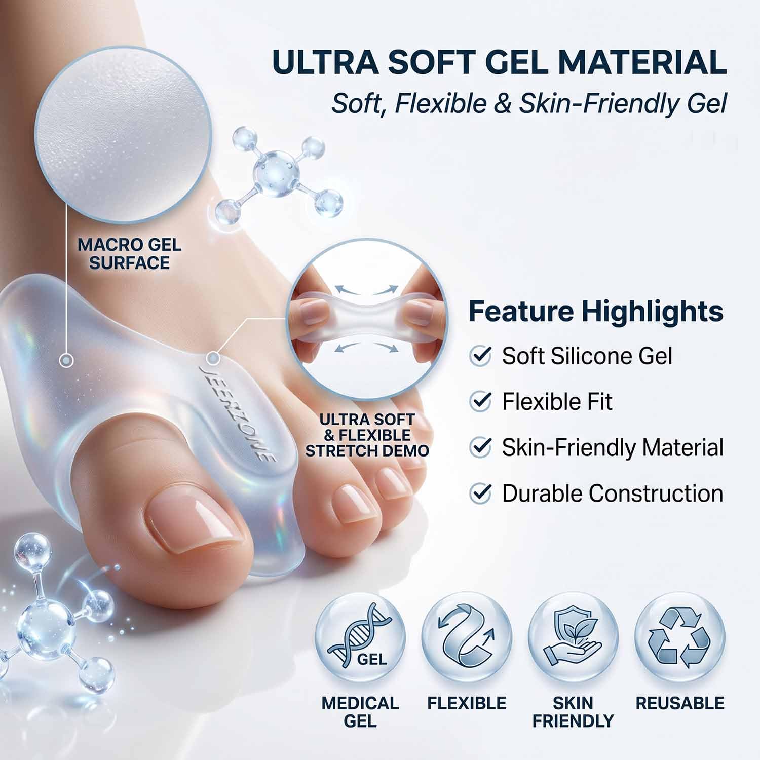 JEERZONE Gel Big Toe Bunion Guards & Toe Spreaders Bunion Pads (Two Pack) - Big Toe Separator Cushion Straightener - Gel Toe Spacers, Protectors, Correctors - Non toxic,1 Pair 3