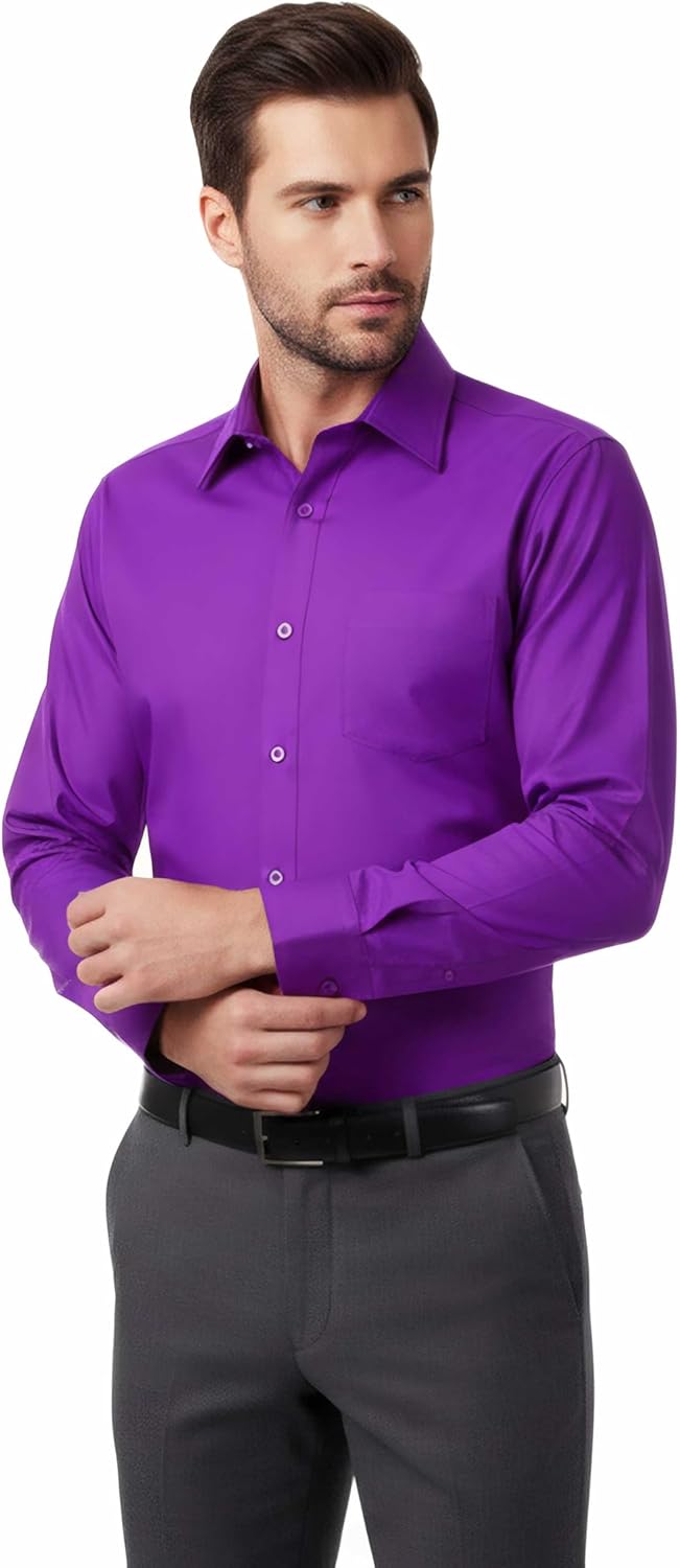 Allsense Men’s Dress Shirt Regular-Fit Long Sleeve Stretch Wrinkle-Resistant - Image 2