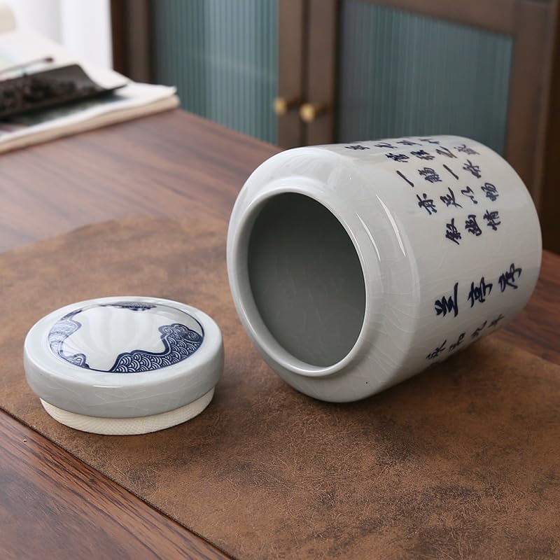 SONGCHAO Sugar Jar Sealed Teapot Large Ceramic Jar Portable Household Poetry Tea Box Packaging Can Tea Canister(A)