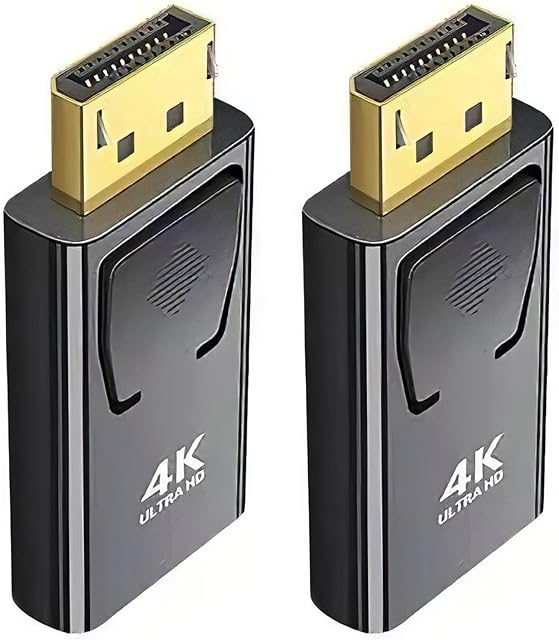 SK DEPOT Displayport to HDMI Adapter(2 pack), 4K DP to HDMI Converter Displayport 1.4V Nickel Plated for Desktop, Laptop, Projector, HDTV (DP Male to HDMI Female, Black & Gold, 2 Pack)