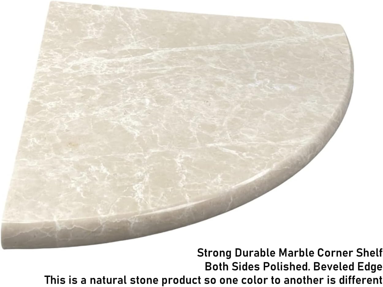 Tenedos Botticino Light Beige Cream Marble Shower Corner Shelf Premium Quality Stone Bathroom Caddy Organizer for Soap Shampoo Storage (1 Piece)