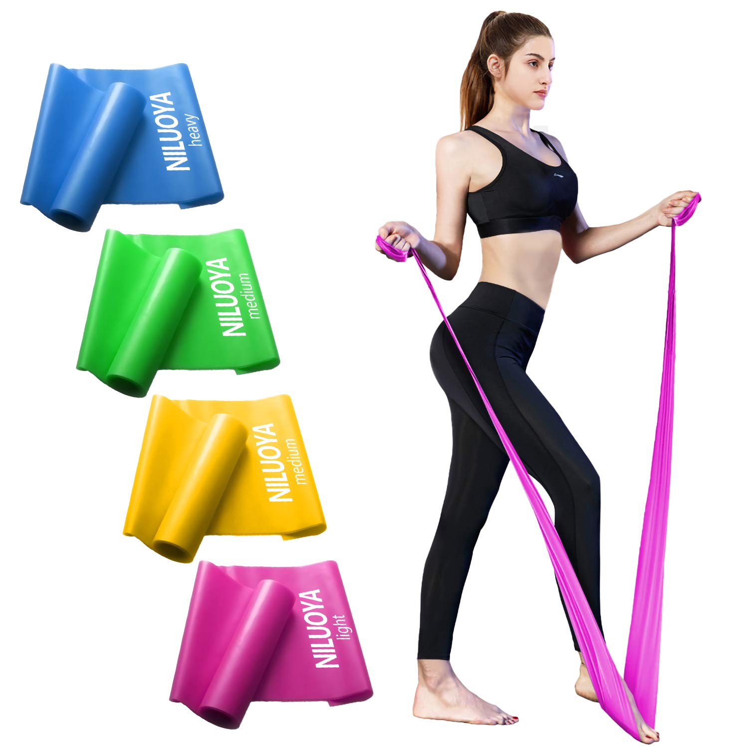 Niluoya Resistance Bands Set, 4 Pack Elastic Excersize Band Long Home or  Gym for Women Men Leg Stretch Training, Workout, Yoga, Pilates, Fitness,  Rehab, Upper and Lower Body Exercise : Sports \u0026 Outdoors