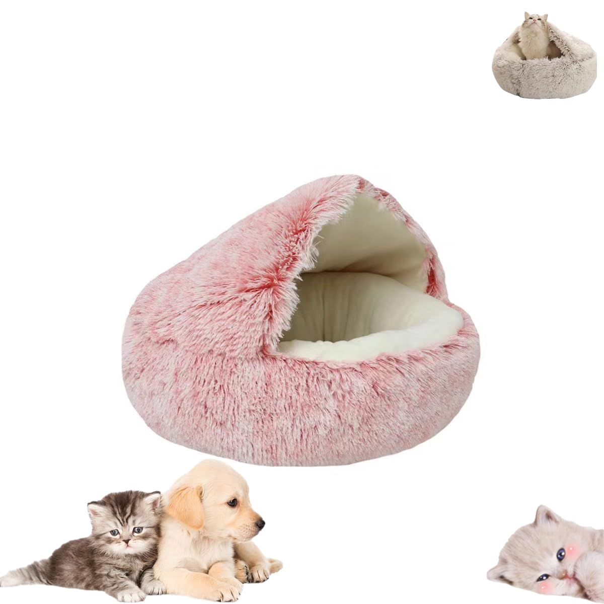 Lapcatz Nest Bed - Fluffy Cat & Dog Plush Bed, Winter Pink Velvet, 40 CM